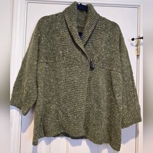 Women's Vintage 3/4 Sleeve Cardigan Color Green Size Large Wool Blend